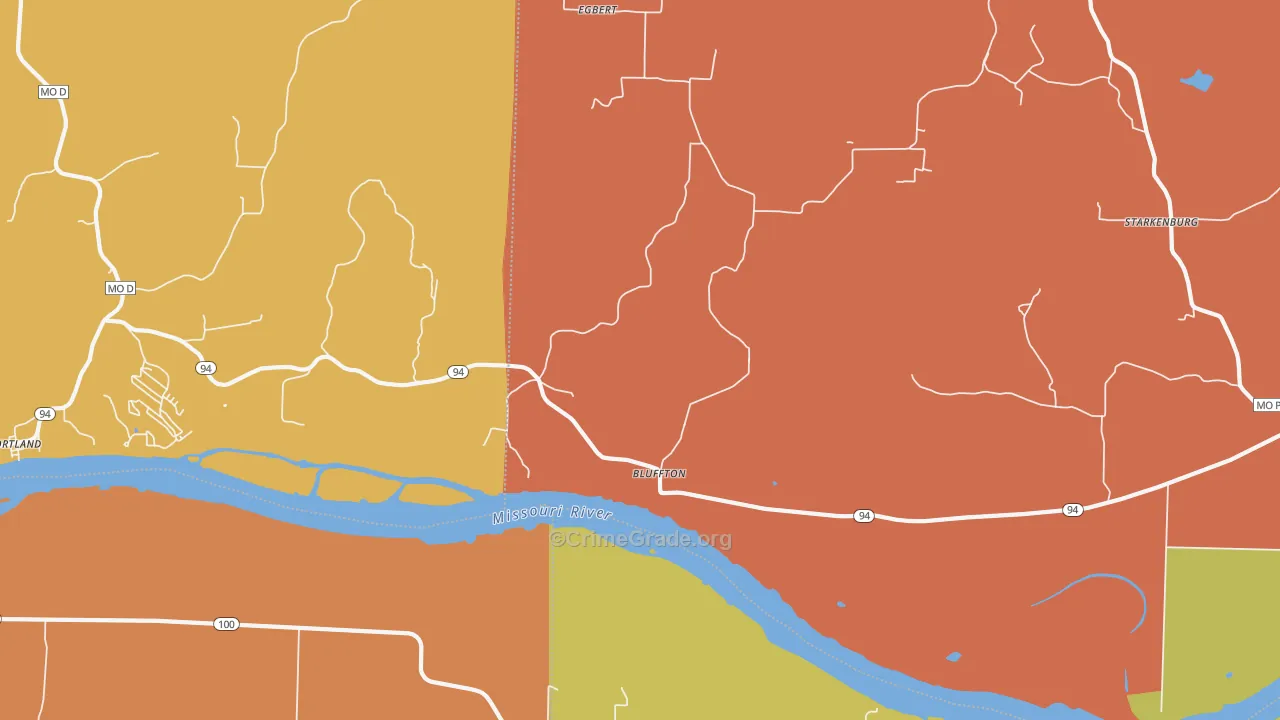 Bluffton, MO Map of Burglary Rates