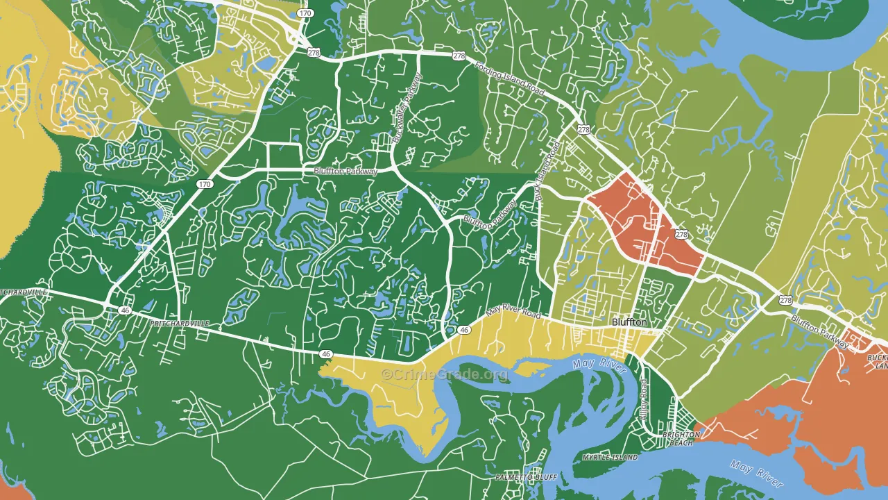 Bluffton, SC Map of Burglary Rates
