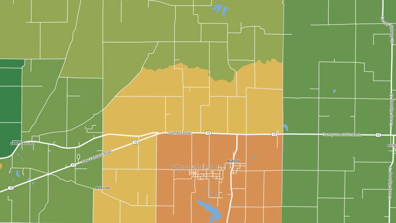 Bluford, IL Map of Burglary Rates
