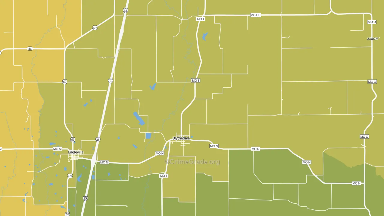 Blythedale, MO Map of Burglary Rates