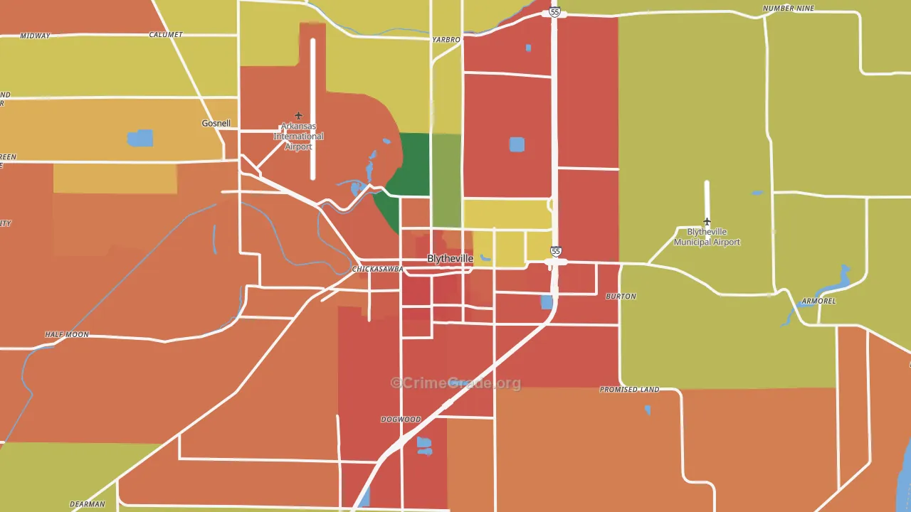 Blytheville, AR Map of Burglary Rates