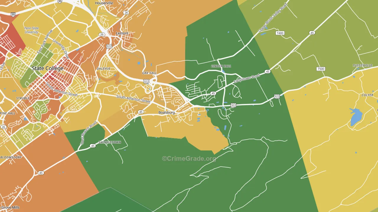 Boalsburg, PA Map of Burglary Rates