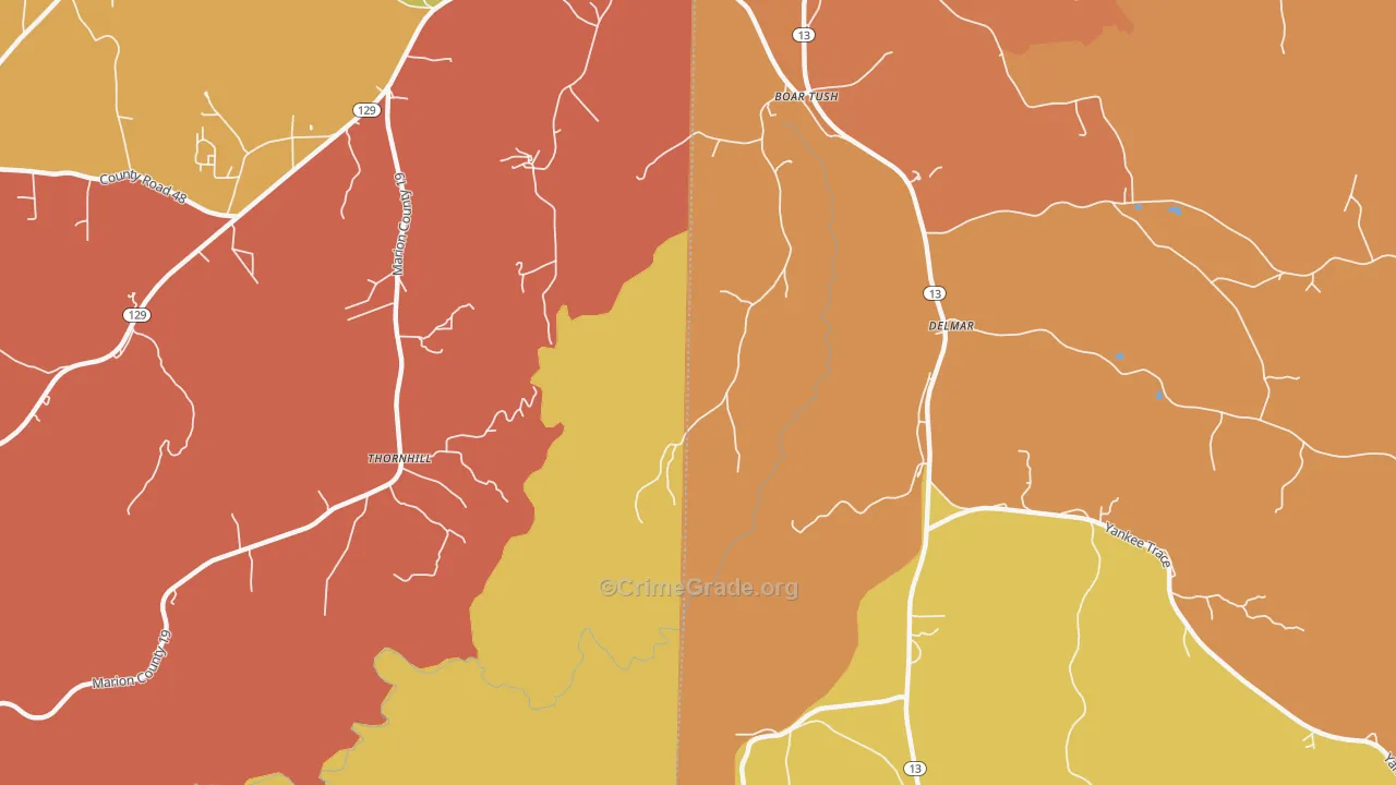Boar Tush, AL Map of Burglary Rates