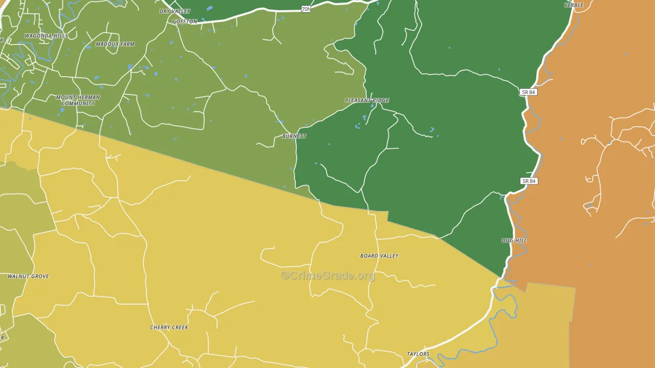 Board Valley, TN Map of Burglary Rates