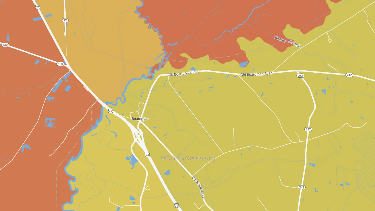 Boardman, NC Map of Burglary Rates