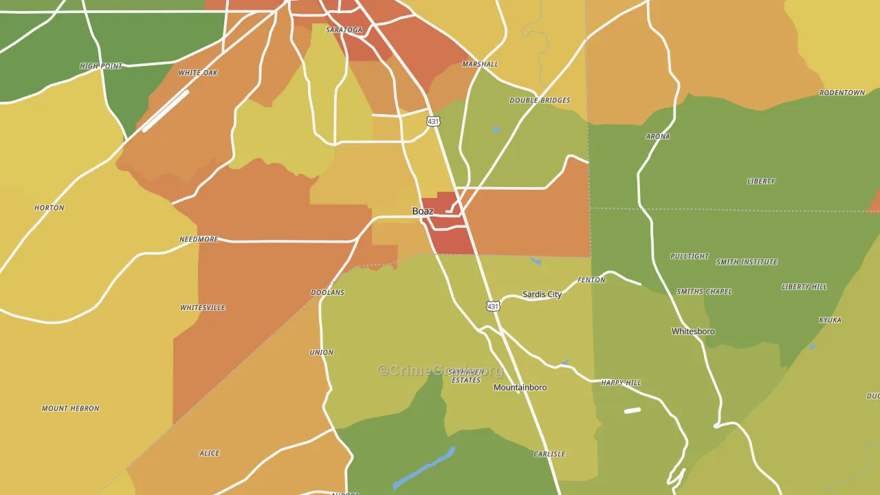 Boaz, AL Map of Burglary Rates