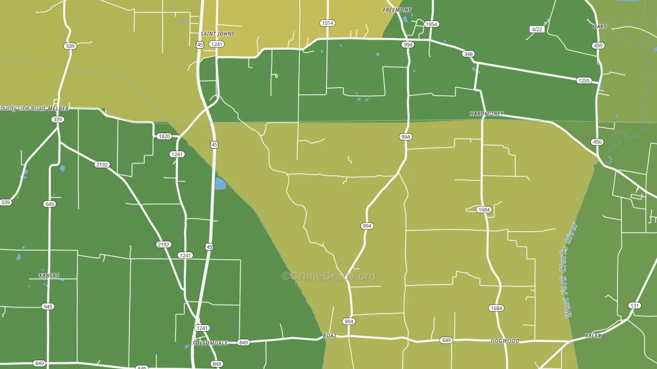 Boaz, KY Map of Burglary Rates