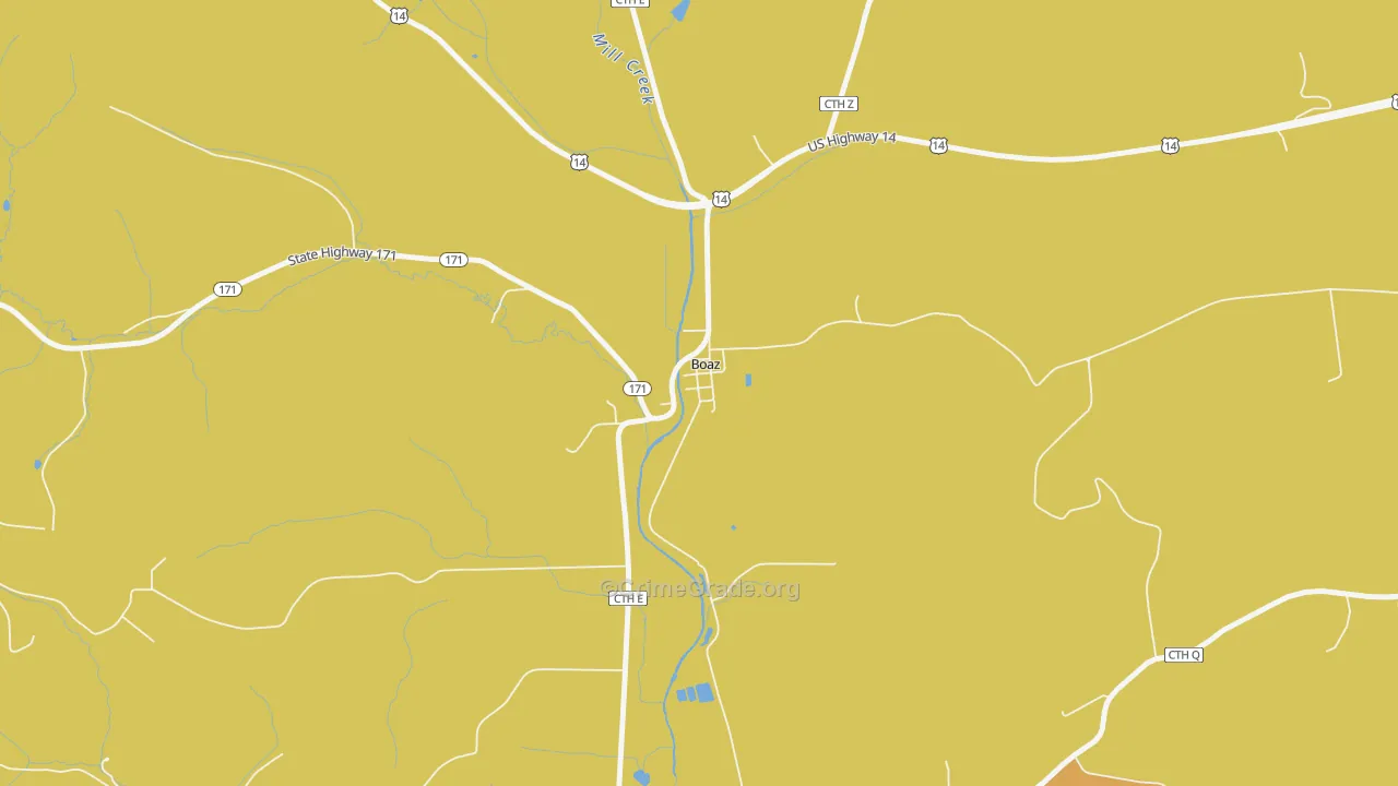 Boaz, WI Map of Burglary Rates