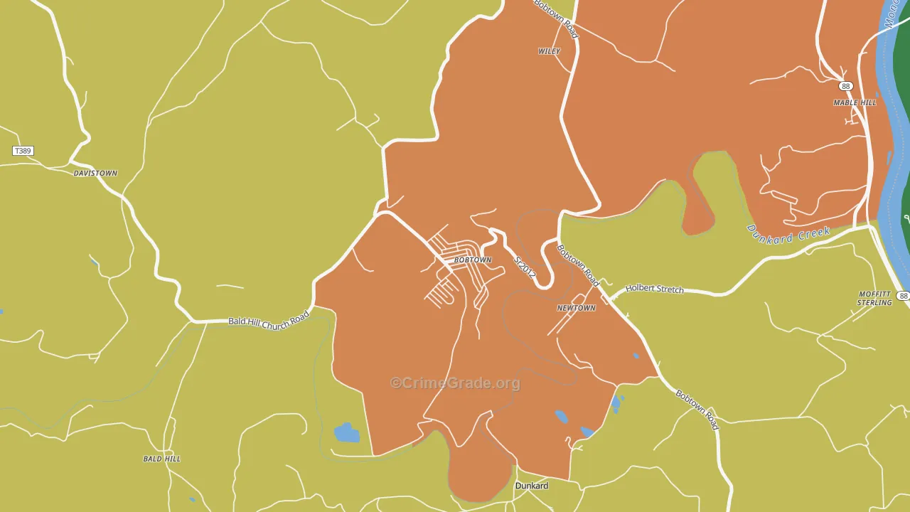 Bobtown, PA Map of Burglary Rates