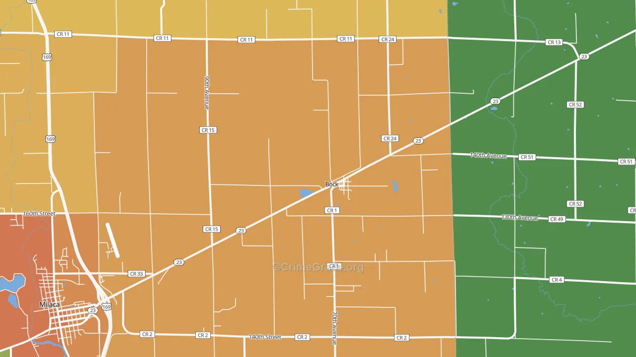 Bock, MN Map of Burglary Rates