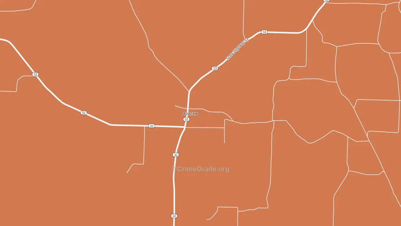 Bodcaw, AR Map of Burglary Rates