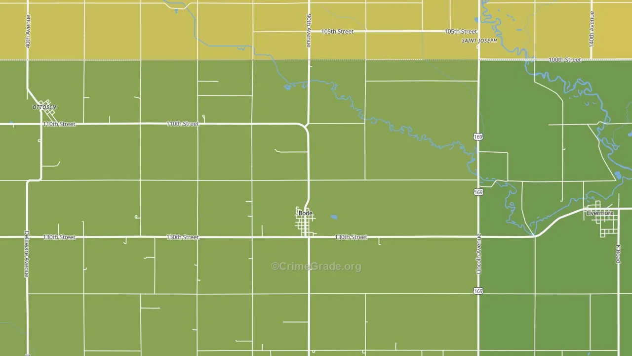 Bode, IA Map of Burglary Rates