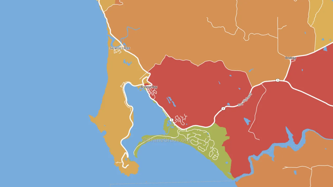 Bodega Bay, CA Map of Burglary Rates