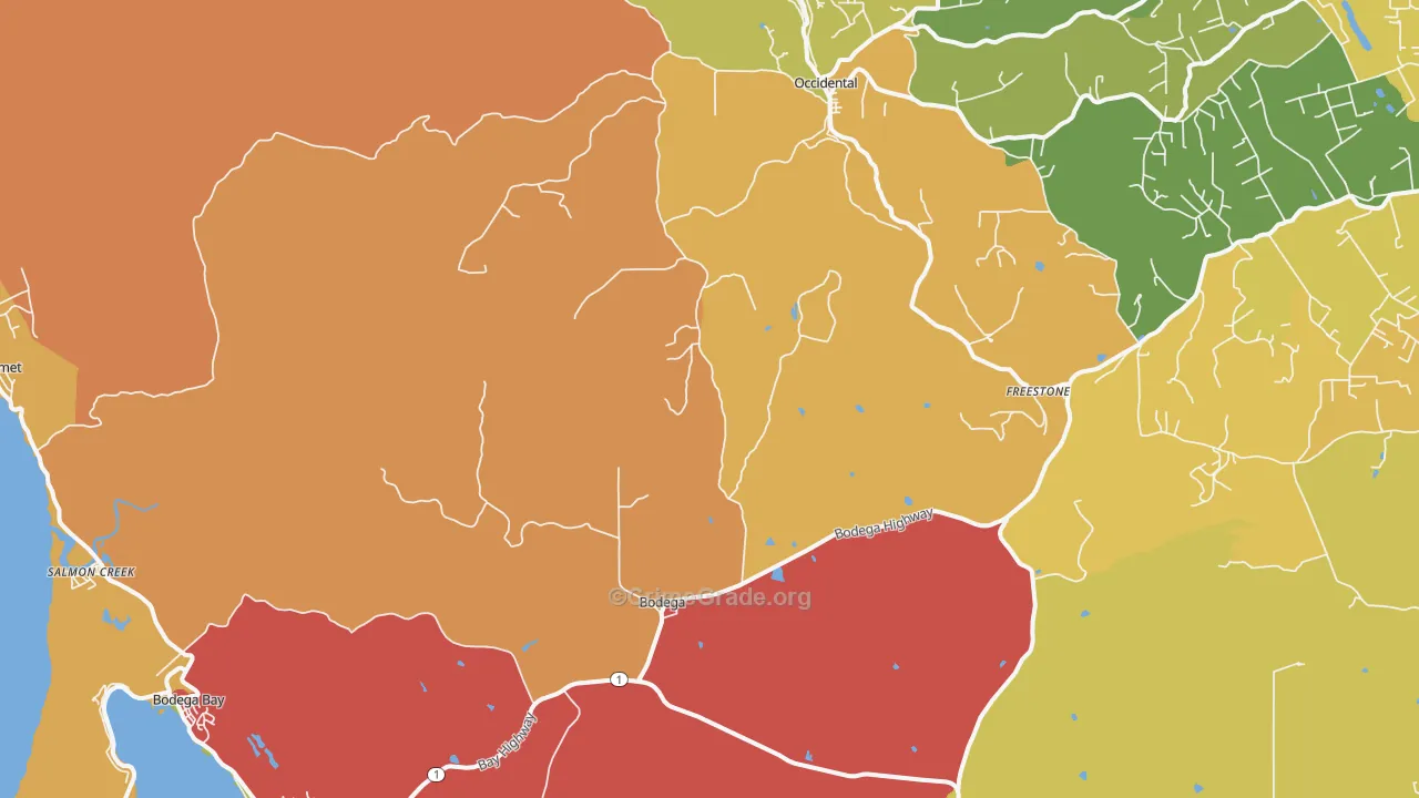 Bodega, CA Map of Burglary Rates