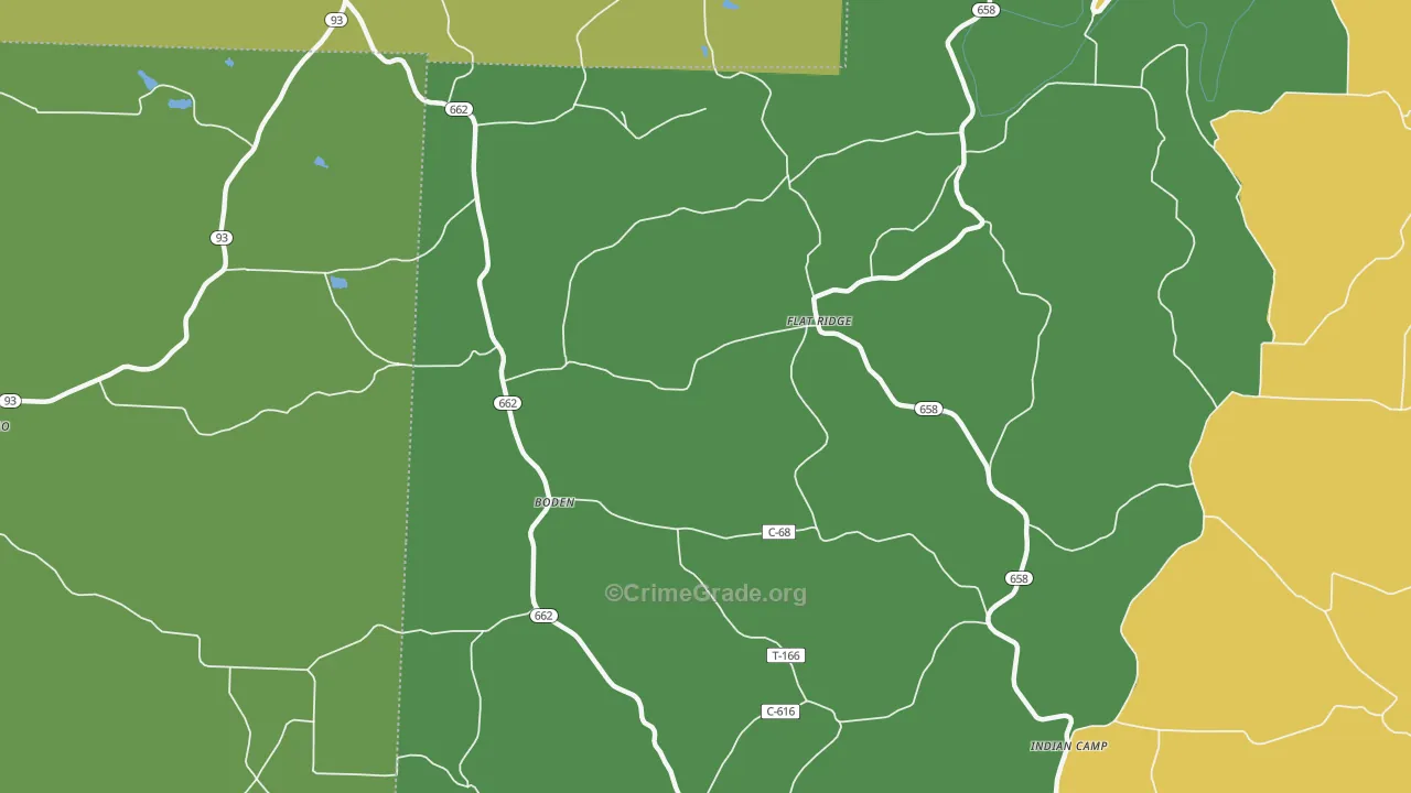 Boden, OH Map of Burglary Rates