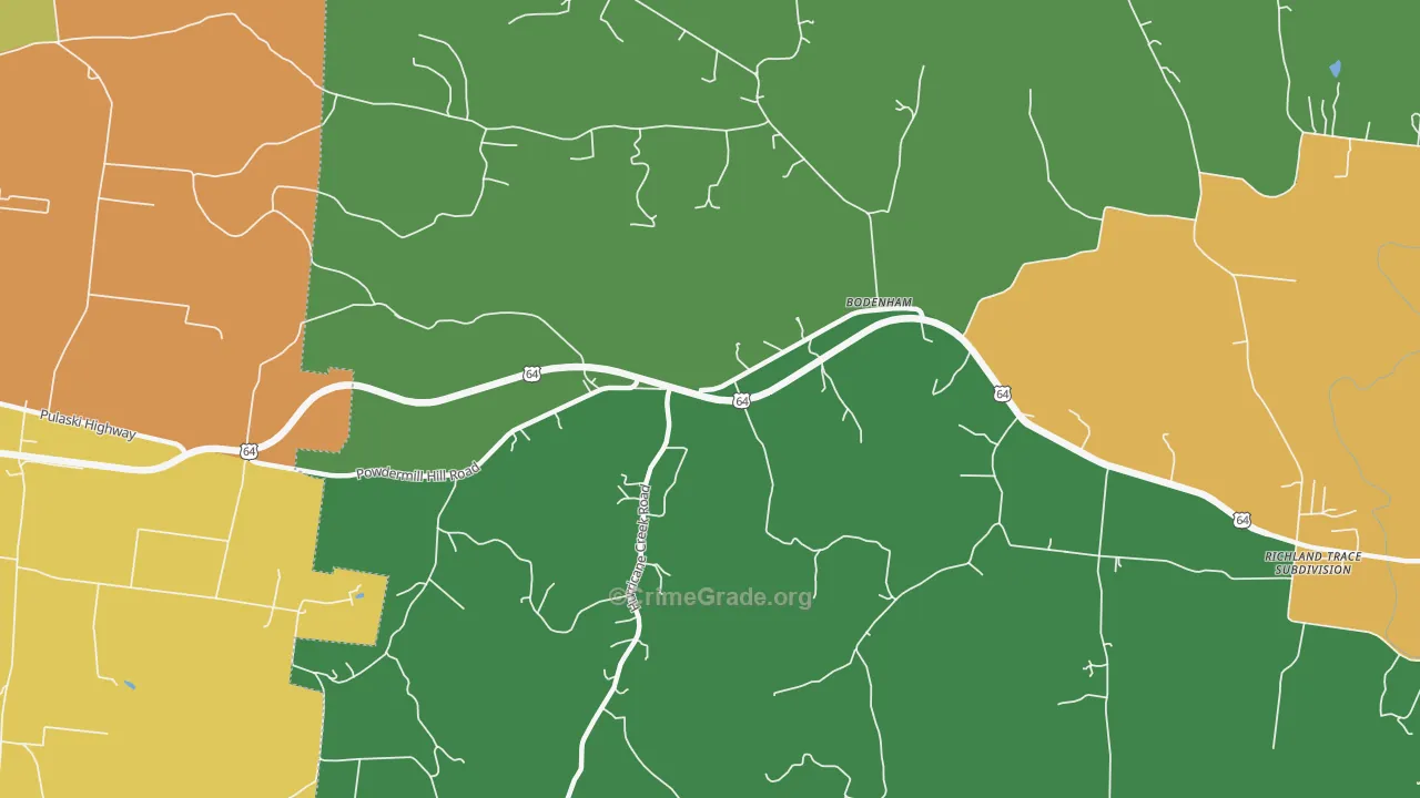 Bodenham, TN Map of Burglary Rates