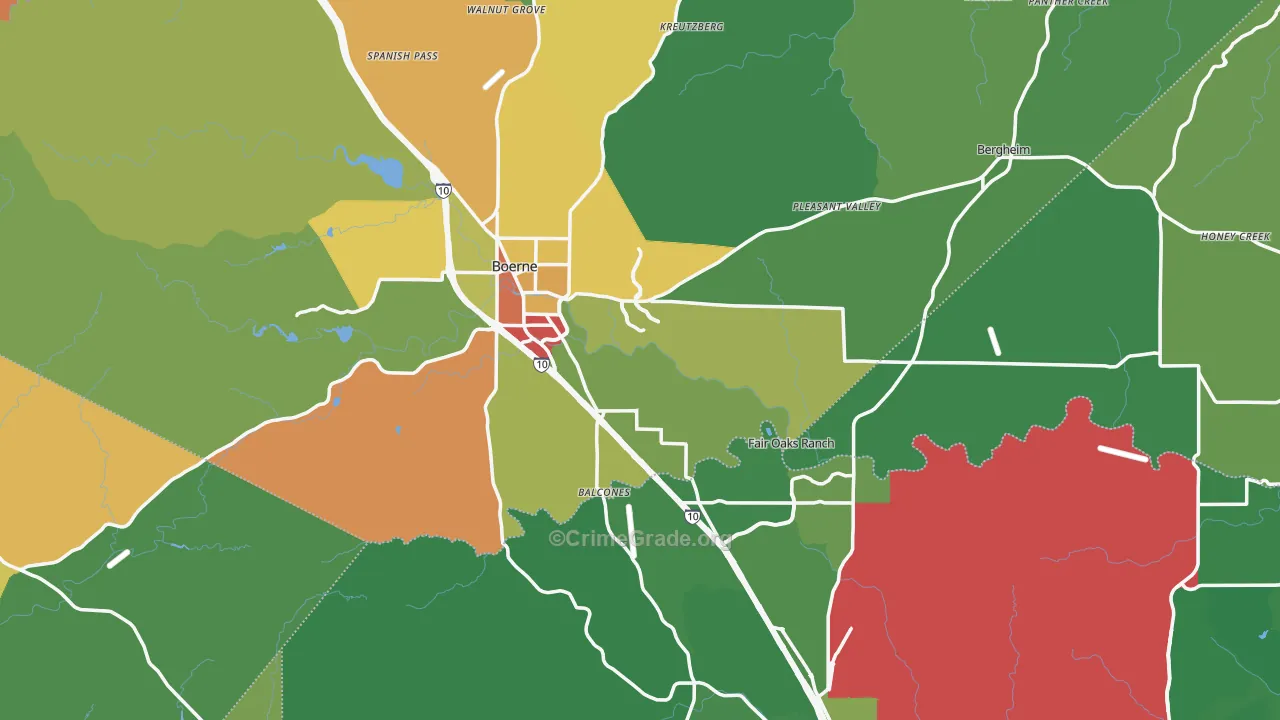 Boerne, TX Map of Burglary Rates