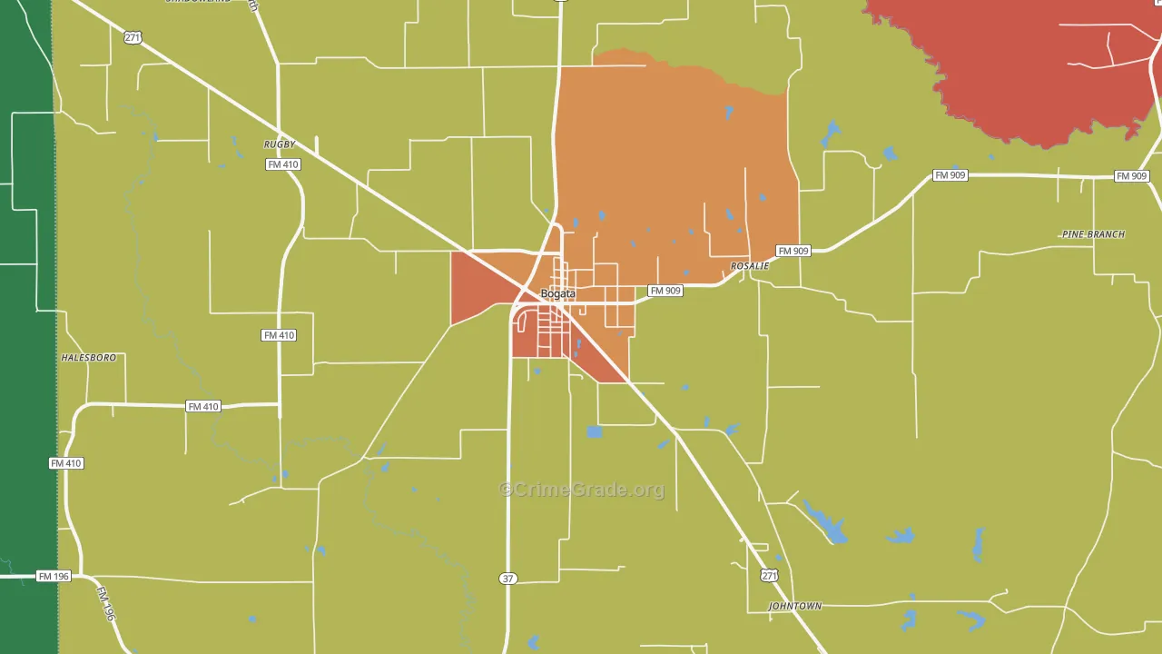 Bogata, TX Map of Burglary Rates