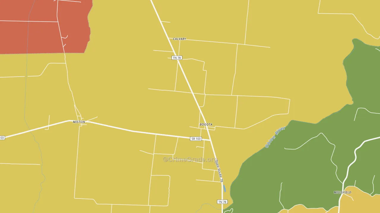Bogota, TN Map of Burglary Rates
