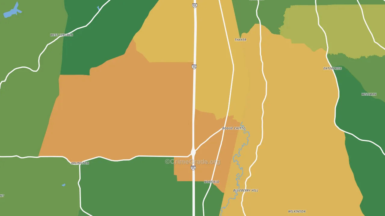 Bogue Chitto, MS Map of Burglary Rates
