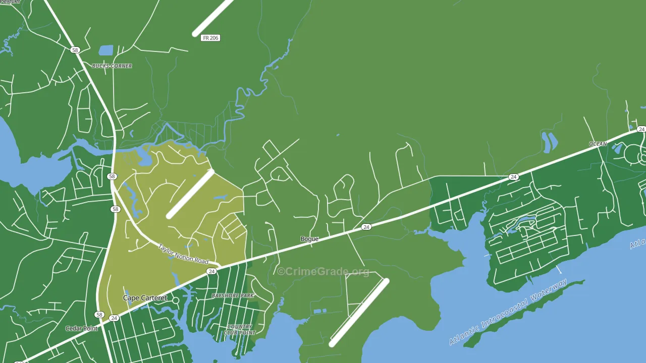 Bogue, NC Map of Burglary Rates