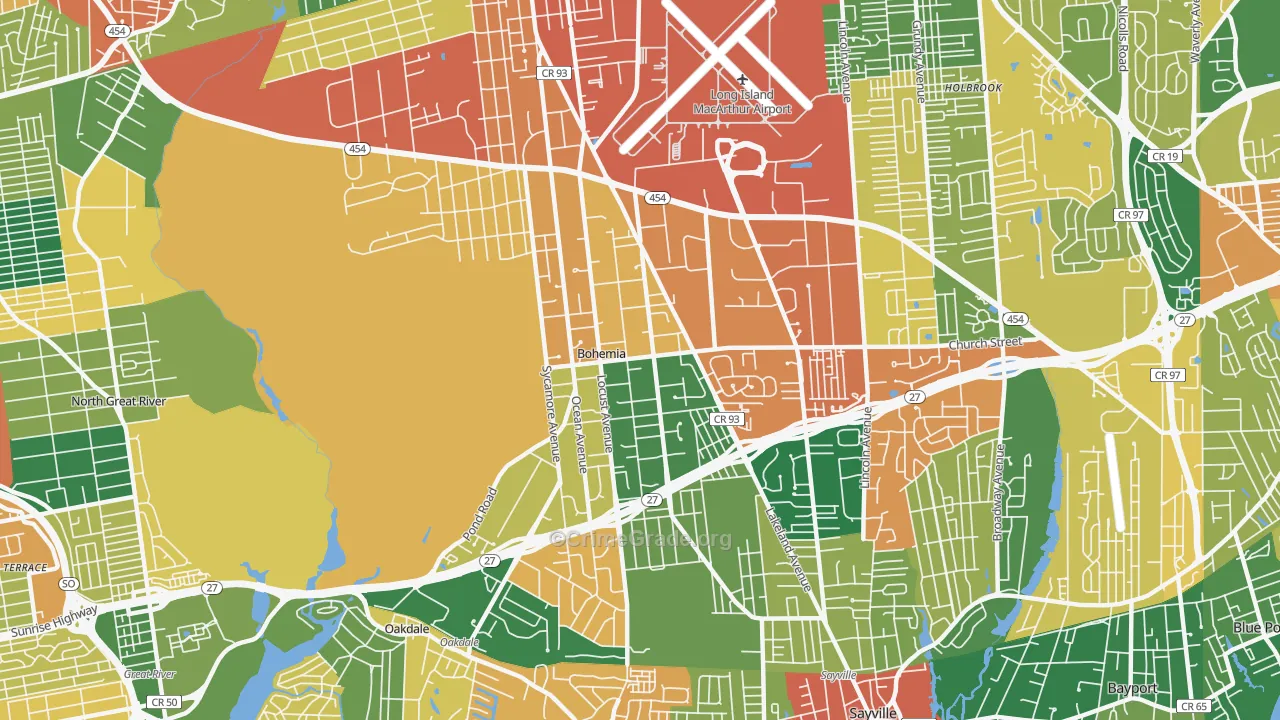 Bohemia, NY Map of Burglary Rates