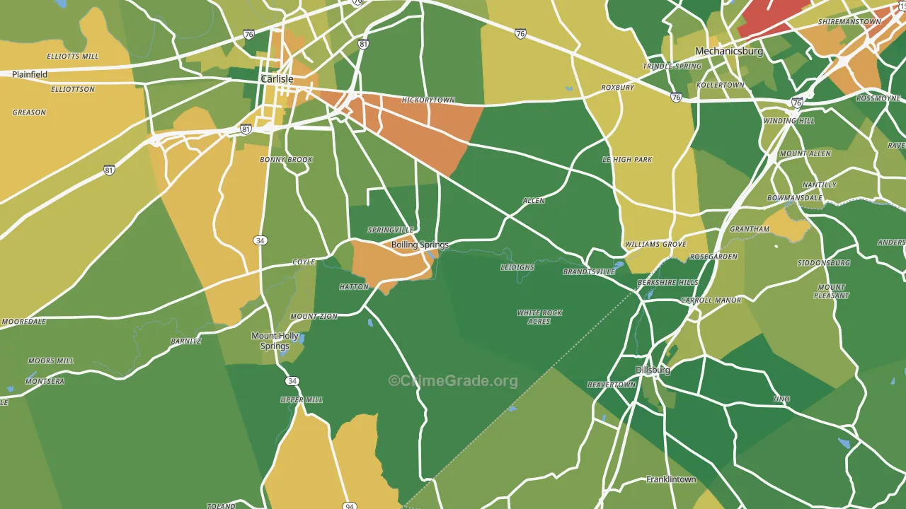 Boiling Springs, PA Map of Burglary Rates