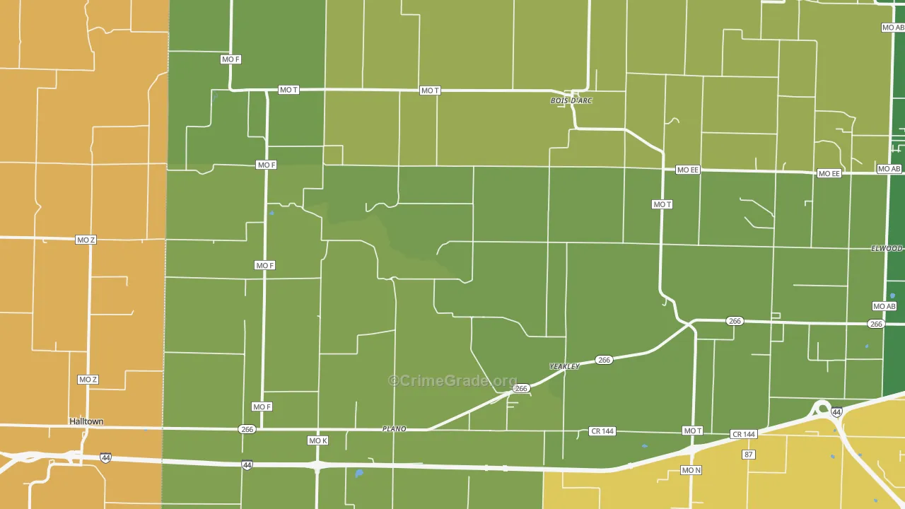 Bois D Arc, MO Map of Burglary Rates