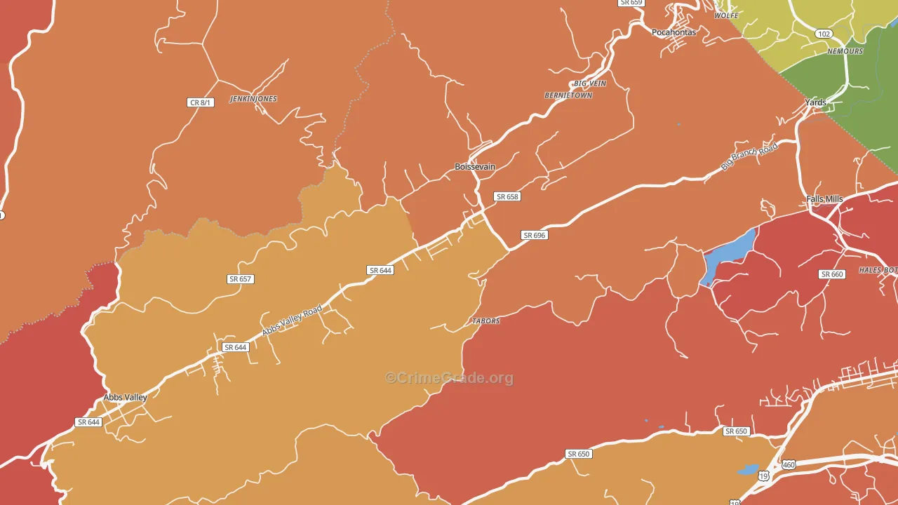 Boissevain, VA Map of Burglary Rates