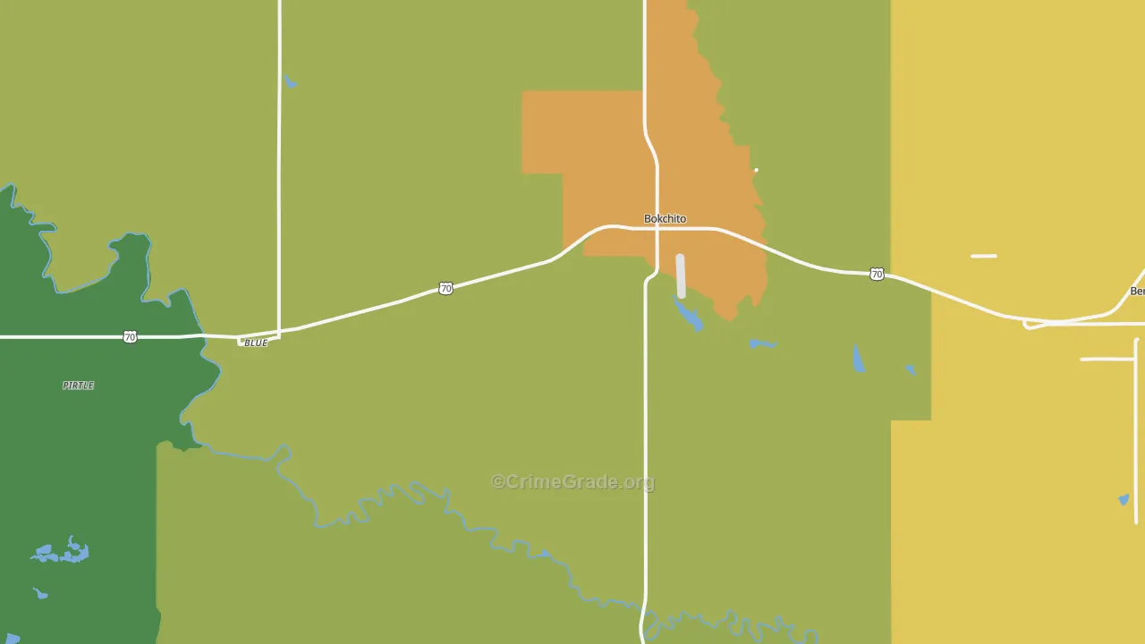 Bokchito, OK Map of Burglary Rates