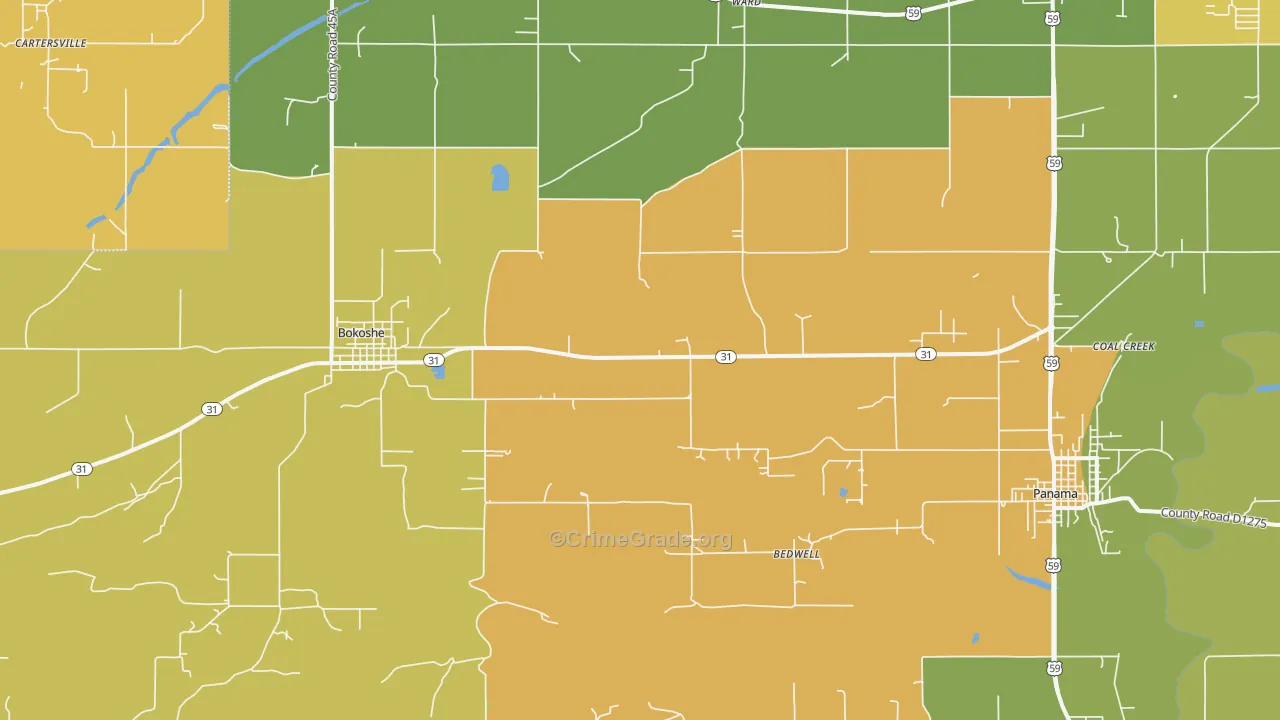 Bokoshe, OK Map of Burglary Rates