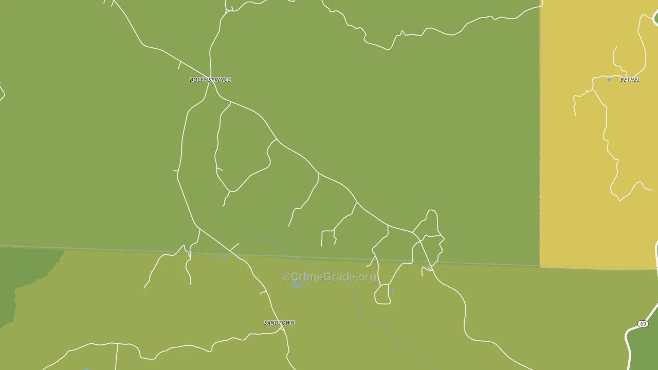 Boley Springs, AL Map of Burglary Rates