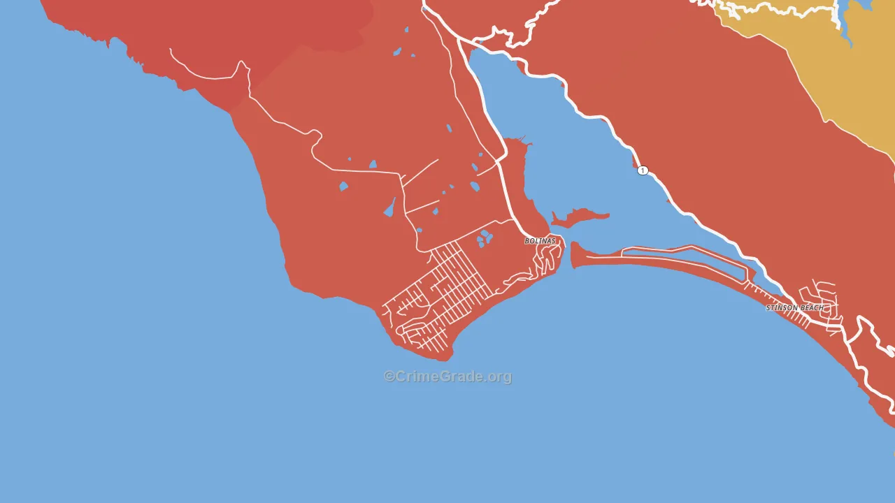 Bolinas, CA Map of Burglary Rates