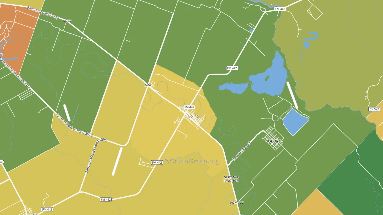 Boling, TX Map of Burglary Rates