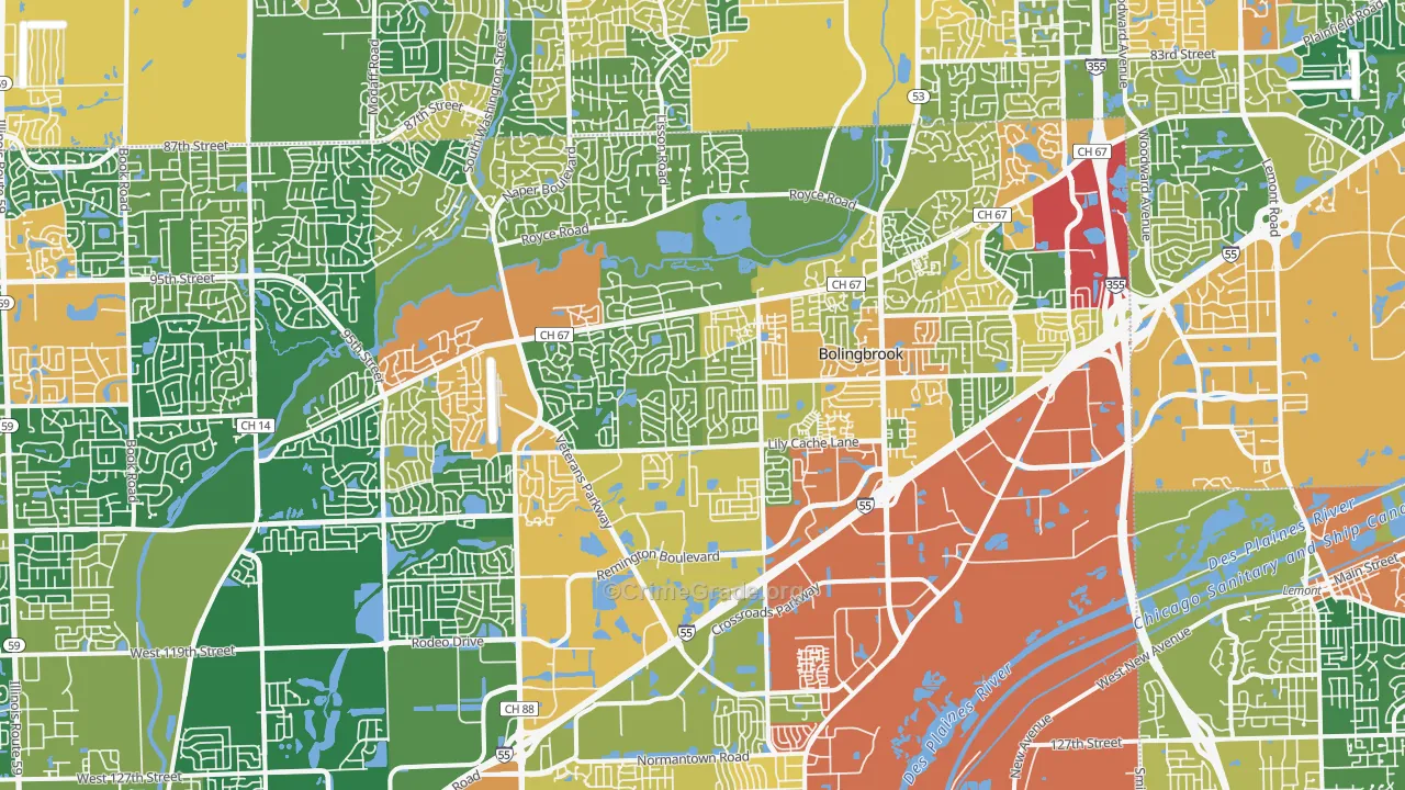 Bolingbrook, IL Map of Burglary Rates