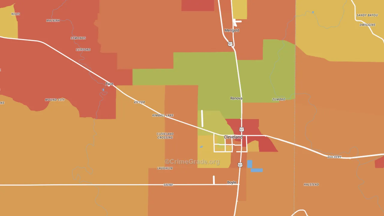 Bolivar County, MS Map of Burglary Rates
