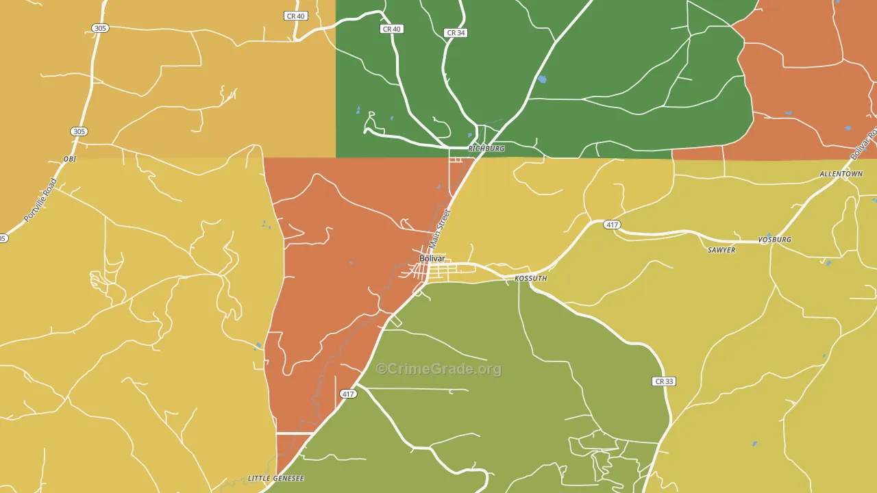 Bolivar, NY Map of Burglary Rates