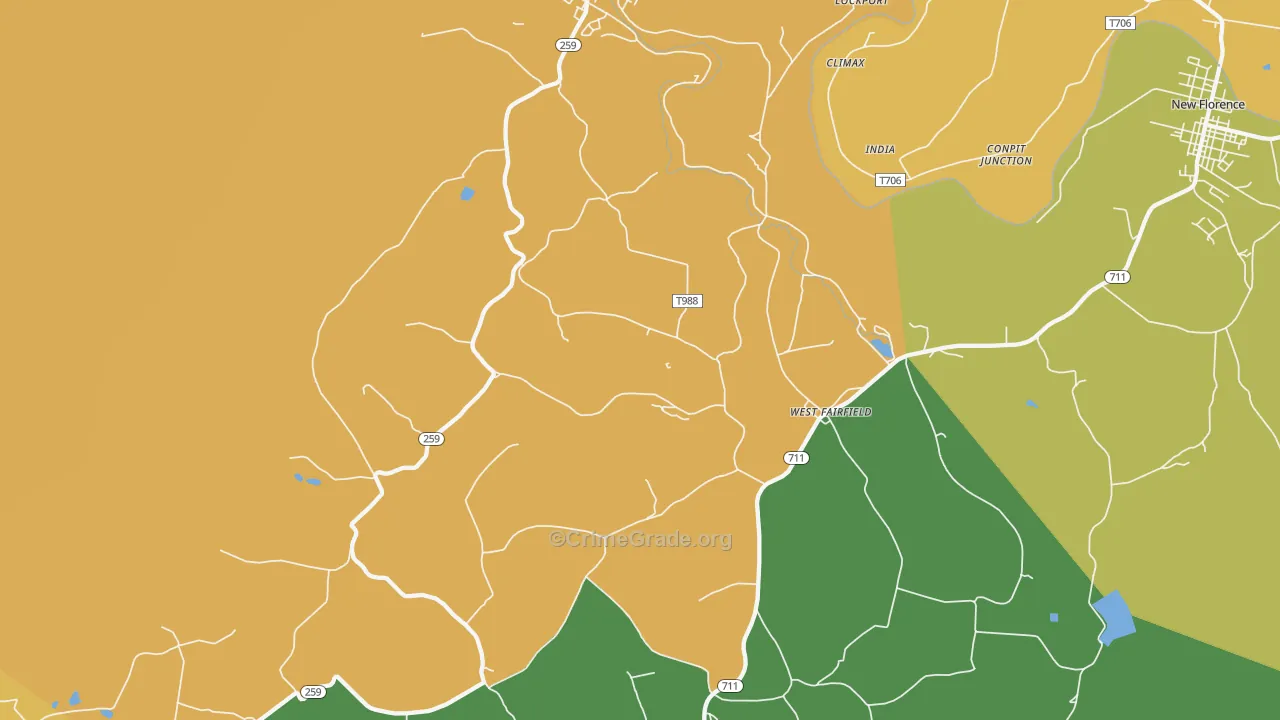 Bolivar, PA Map of Burglary Rates