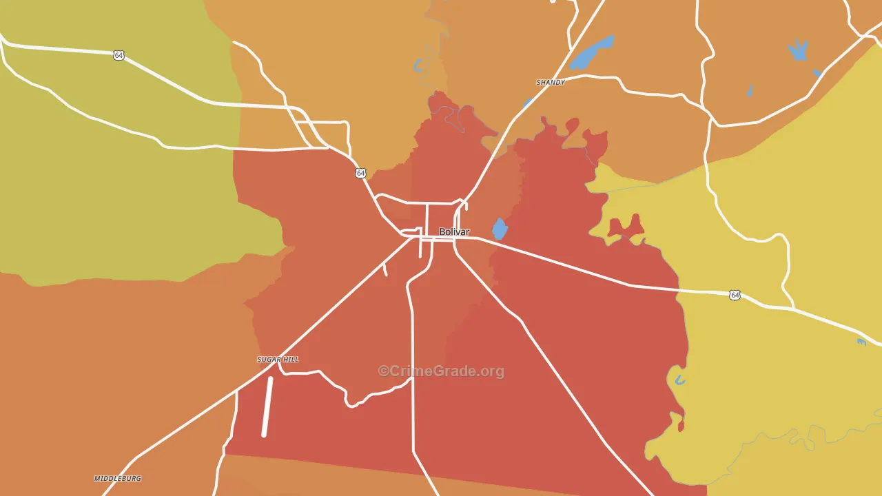Bolivar, TN Map of Burglary Rates