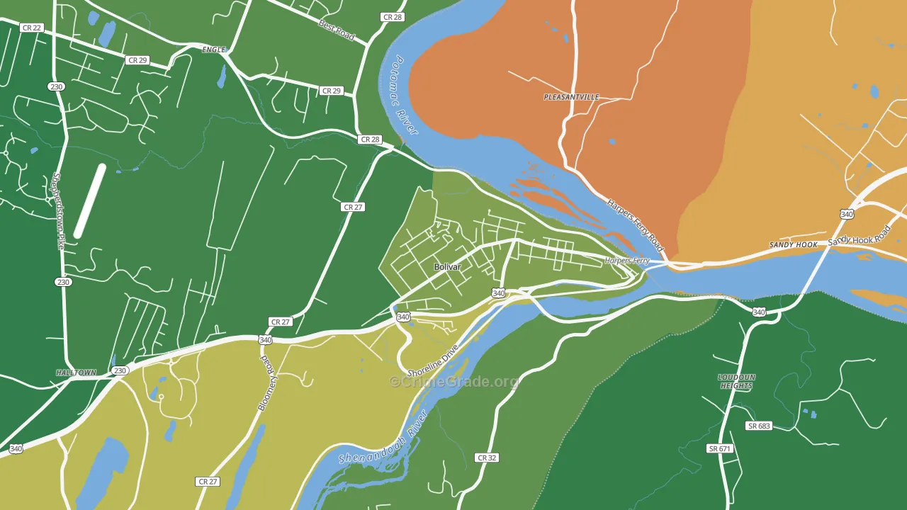 Bolivar, WV Map of Burglary Rates