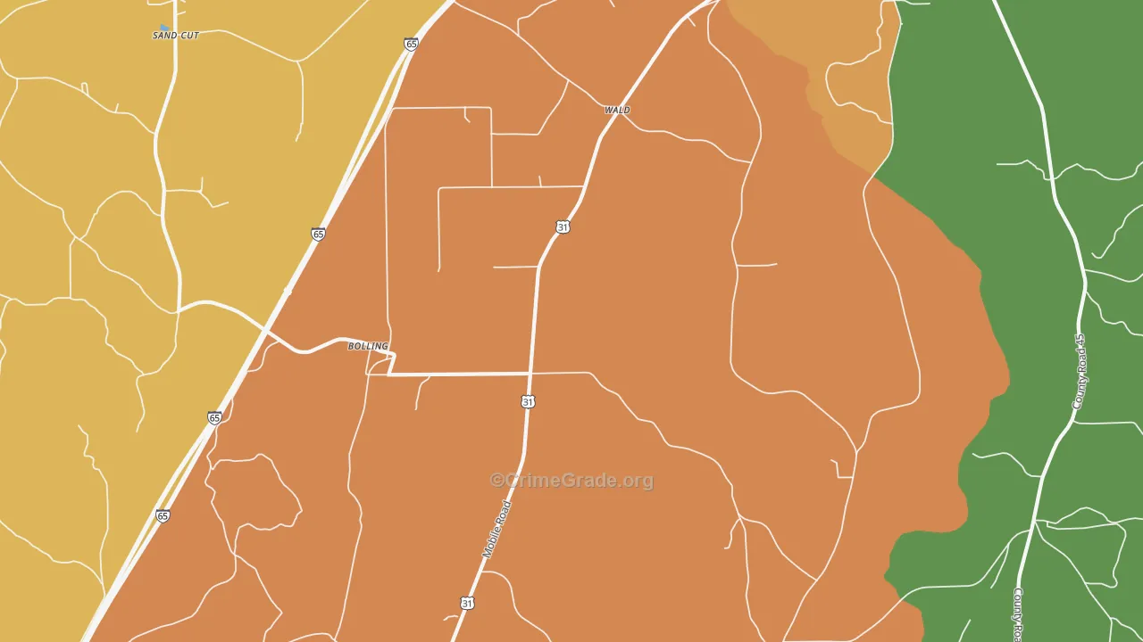 Bolling, AL Map of Burglary Rates