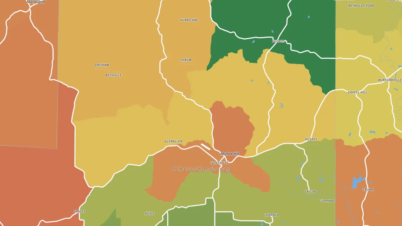 Bollinger County, MO Map of Burglary Rates