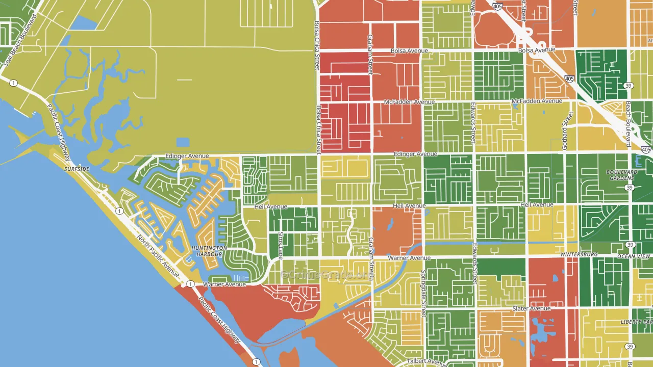 Bolsa Chica-Heil, Huntington Beach, CA Map of Burglary Rates