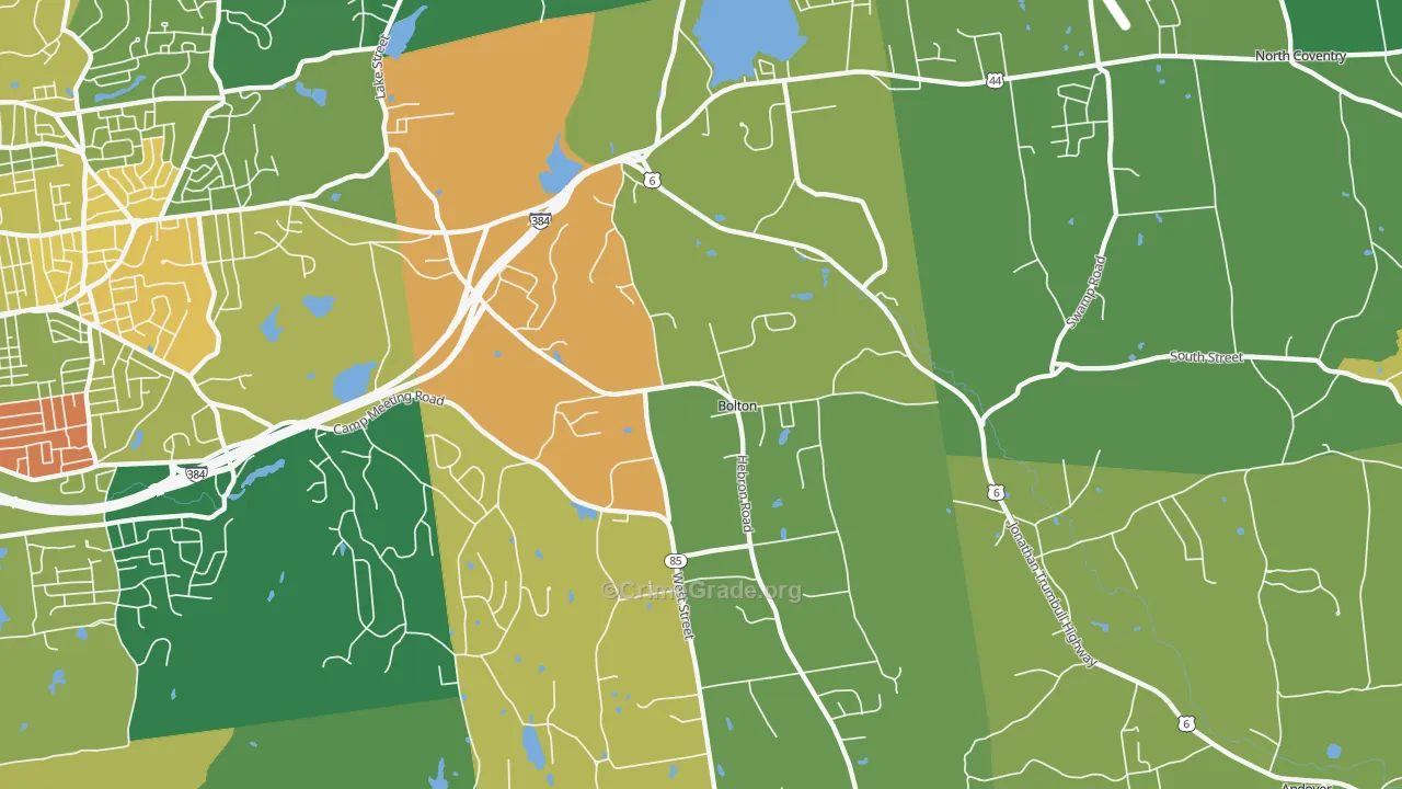 Bolton, CT Map of Burglary Rates