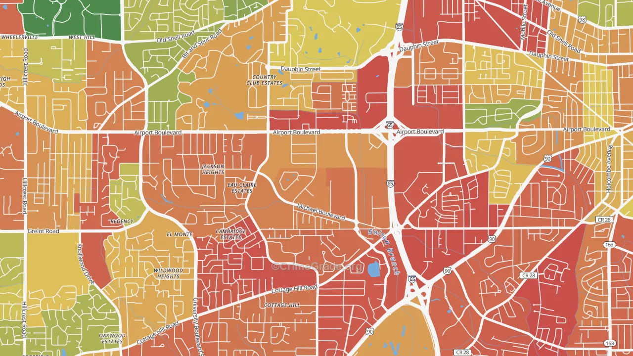 Bolton, Mobile, AL Map of Burglary Rates