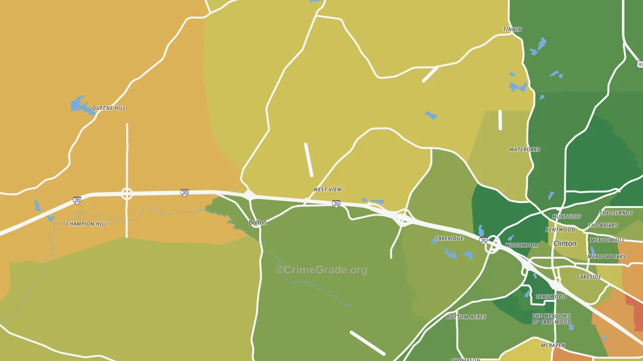 Bolton, MS Map of Burglary Rates