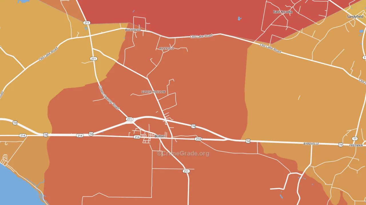 Bolton, NC Map of Burglary Rates