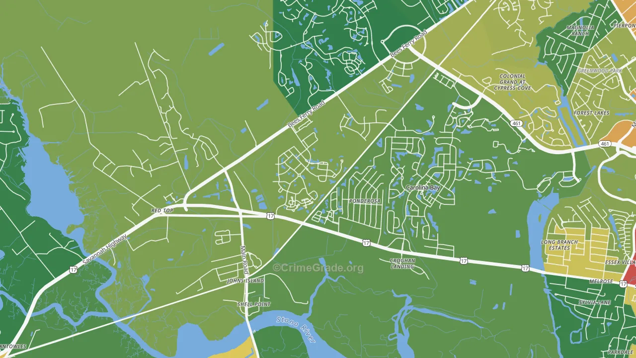 Boltons Landing, Charleston, SC Map of Burglary Rates