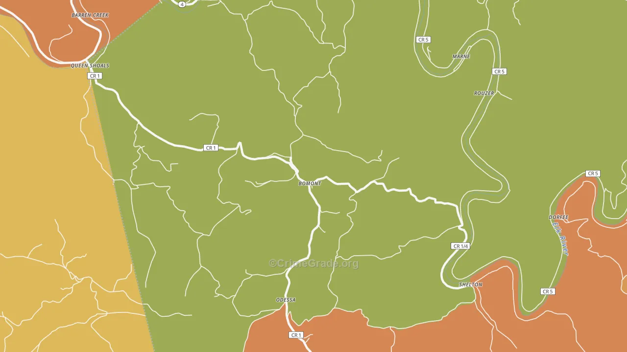 Bomont, WV Map of Burglary Rates