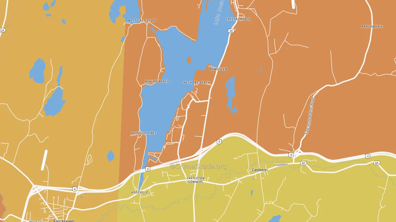 Bomoseen, VT Map of Burglary Rates